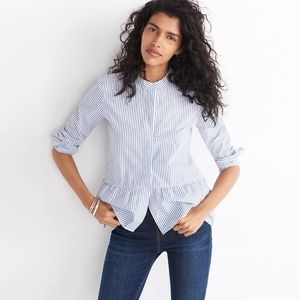 Madewell Blue Striped Peplum Shirt